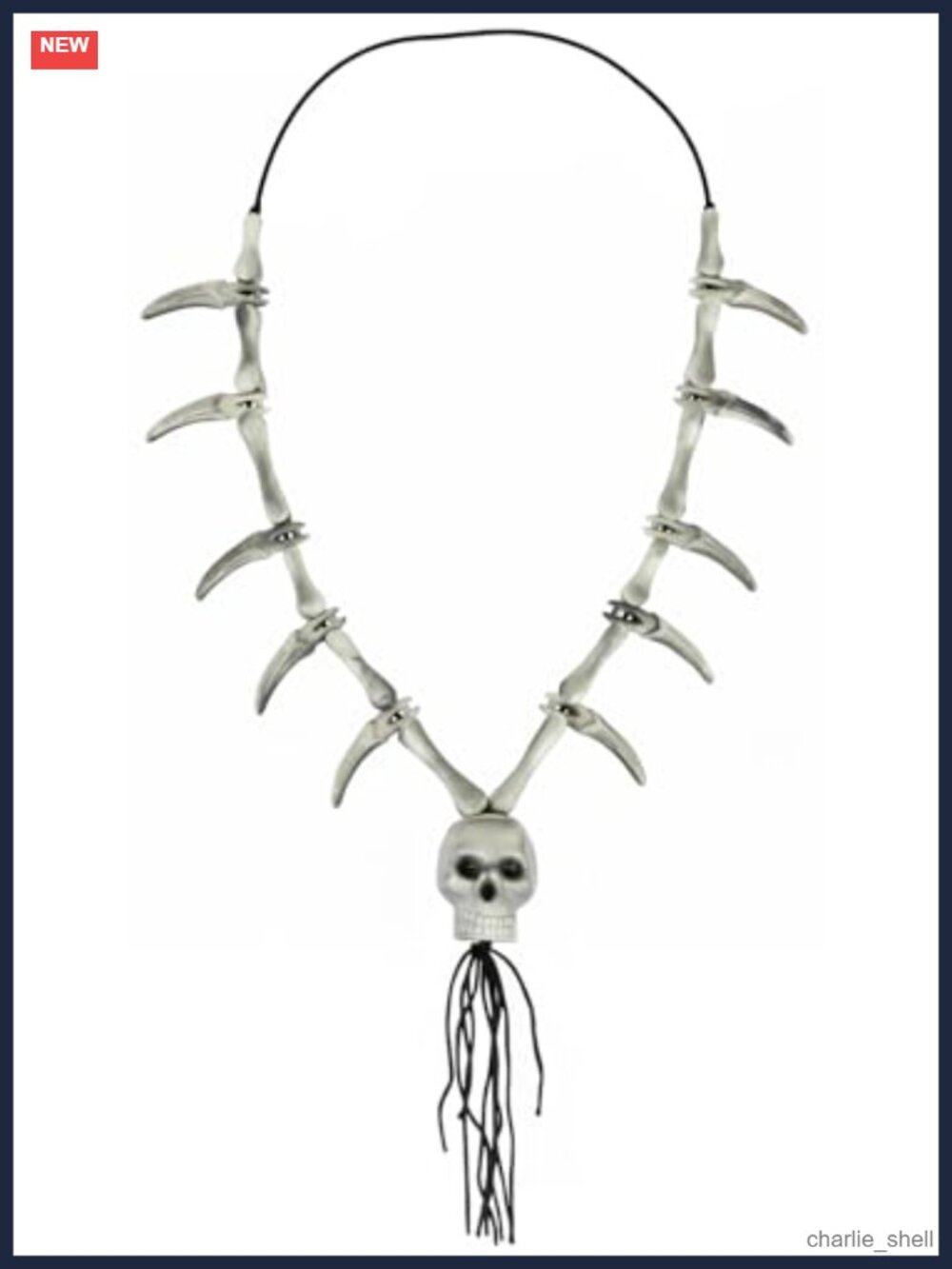 Adjustable Plastic Faux Ivory Bone Skull Necklace Voodoo Halloween Cosplay